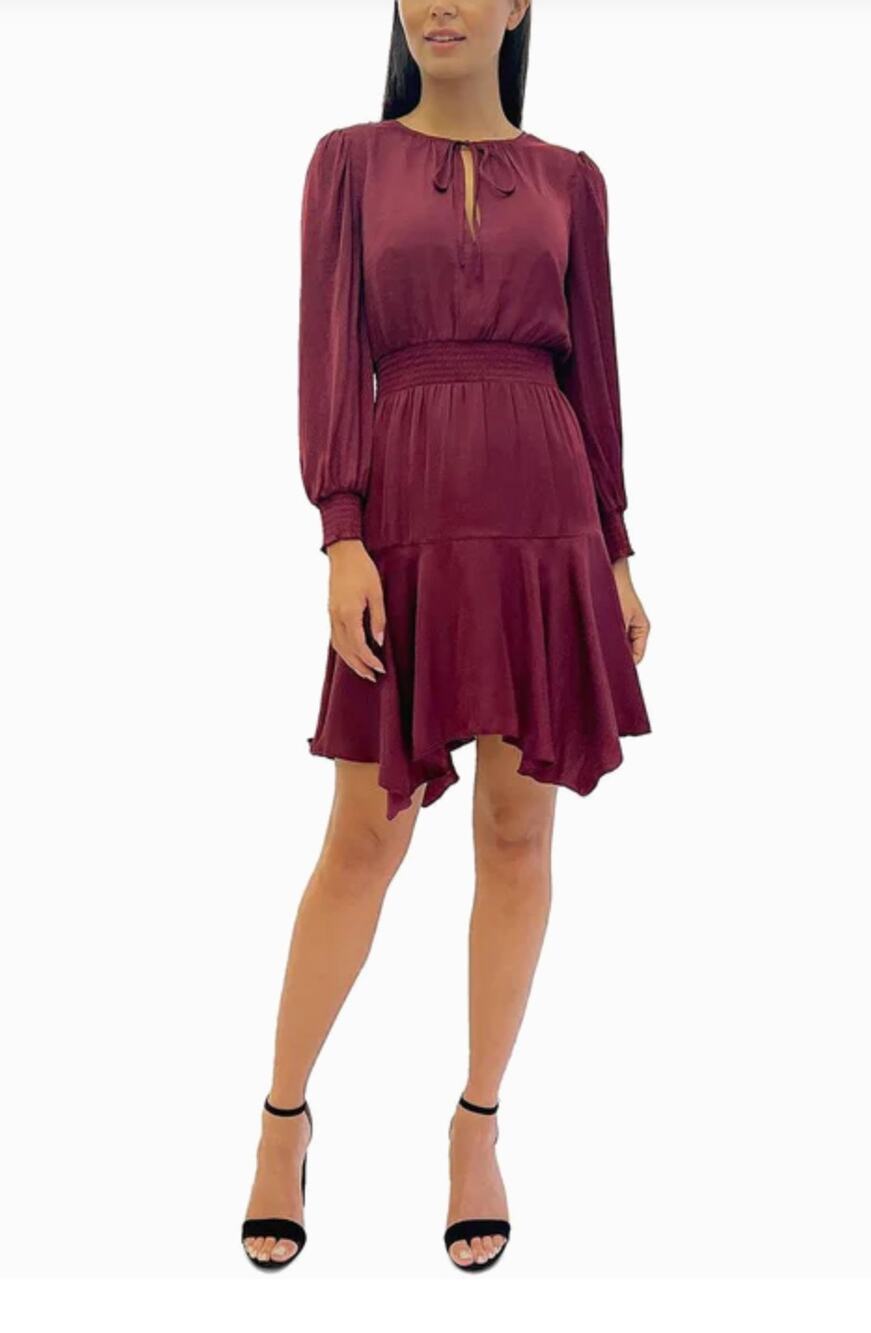 Sam Edelman Tie Neck Long Sleeve Dress 4 NWOT Red Burgundy